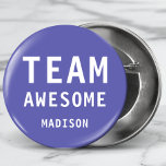 Funny Team Awesome Purple Personalised Name 3 Cm Round Badge<br><div class="desc">Funny Team Awesome Purple Personalised Name Button features the text "Team Awesome" with your personalised name below on a purple background. Personalise by editing the text in the text box provided. Designed for you by ©Evco Studio www.zazzle.com/store/evcostudio</div>