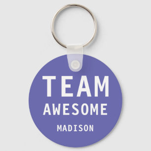 Funny Team Awesome Purple Personalised Name Key Ring