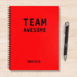 Funny Team Personalised Notes Office Meeting Notebook<br><div class="desc">Funny Team Personalised Notes Office Meeting Notebook features the text "Team Awesome" with your personalised name below on a red background. Personalise by editing the text in the text box provided. Designed for you by ©Evco Studio www.zazzle.com/store/evcostudio</div>