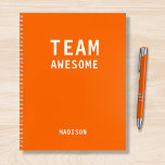Funny Team Personalised Notes Office Meeting Notebook<br><div class="desc">Funny Team Personalised Notes Office Meeting Notebook features the text "Team Awesome" with your personalised name below on a neon orange background. Personalise by editing the text in the text box provided. Designed for you by ©Evco Studio www.zazzle.com/store/evcostudio</div>