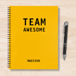 Funny Team Personalised Notes Office Meeting Notebook<br><div class="desc">Funny Team Personalised Notes Office Meeting Notebook features the text "Team Awesome" with your personalised name below on a yellow background. Personalise by editing the text in the text box provided. Designed for you by ©Evco Studio www.zazzle.com/store/evcostudio</div>