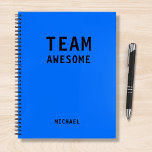 Funny Team Personalised Notes Office Meeting Notebook<br><div class="desc">Funny Team Personalised Notes Office Meeting Notebook features the text "Team Awesome" with your personalised name below on a neon blue background. Personalise by editing the text in the text box provided. Designed for you by ©Evco Studio www.zazzle.com/store/evcostudio</div>