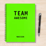 Funny Team Personalised Notes Office Meeting Notebook<br><div class="desc">Funny Team Personalised Notes Office Meeting Notebook features the text "Team Awesome" with your personalised name below on a neon green background. Personalise by editing the text in the text box provided. Designed for you by ©Evco Studio www.zazzle.com/store/evcostudio</div>