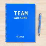 Funny Team Personalised Notes Office Meeting Notebook<br><div class="desc">Funny Team Personalised Notes Office Meeting Notebook features the text "Team Awesome" with your personalised name below on a gender neutral neon blue background. Personalise by editing the text in the text box provided. Designed for you by ©Evco Studio www.zazzle.com/store/evcostudio</div>