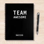Funny Team Personalised Notes Office Meeting Notebook<br><div class="desc">Funny Team Personalised Notes Office Meeting Notebook features the text "Team Awesome" with your personalised name below on a gender neutral black background. Personalise by editing the text in the text box provided. Designed for you by ©Evco Studio www.zazzle.com/store/evcostudio</div>