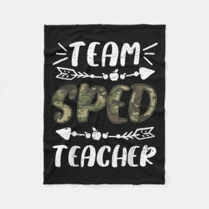 Funny Team Sped Teacher Camo Teacher Student Back Fleece Blanket