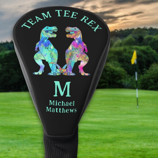 Funny Team Tee Rex Dinosaur Joke Custom Monogram Golf Head Cover (Personalized monogram Funny team tee Rex dinosaur golfing joke golf head cover)