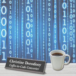 Funny Tech Coffee-to-Code Converter Black Desk Name Plate