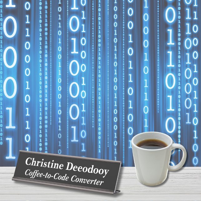 Funny Tech Coffee-to-Code Converter Black Desk Name Plate (Creator Uploaded)