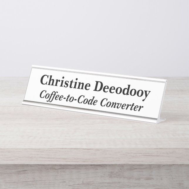 Funny Tech Coffee-to-Code Converter White Desk Name Plate (Front)