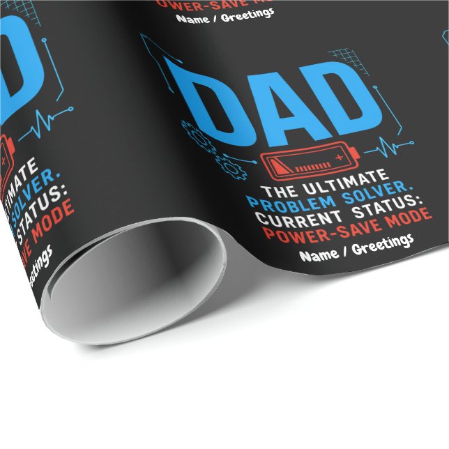 Funny Tech Dad Problem Solver Power-Save Mode Blue Wrapping Paper (Roll Corner)