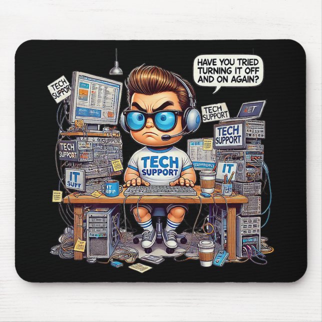Funny Tech Support Cartoon Mouse Pad (Front)