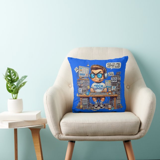 Funny Tech Support Tee Shirt Cartoon Cushion (Chair)
