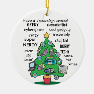 funny technology digital geeky christmas ceramic tree decoration
