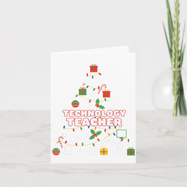 Funny Technology Teacher Christmas Tree Lights Wom Card (Front)