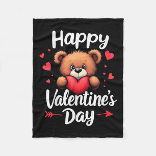 Funny Teddy Bear Holding Heart For Valentines Day  Fleece Blanket