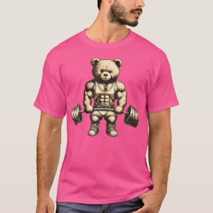 Funny Teddy Bear Lifting Weights Gym Workout Anima T-Shirt