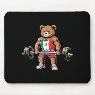 Funny teddy bear mexican flag lifting weights gym mouse pad