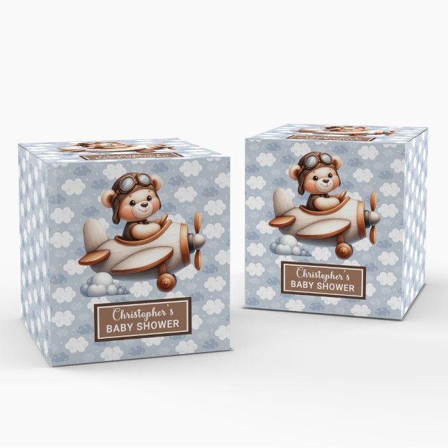 Funny Teddy Bear Pilot Boy Baby Favour Box (Funny Teddy Bear Pilot Boy Baby Favor Box)