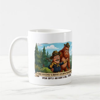 Funny Teddy Roosevelt and Bigfoot Caricature - Nat Coffee Mug