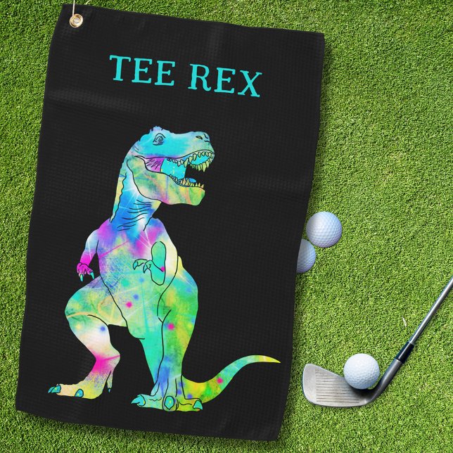 Funny Tee Rex Dinosaur Dad Joke Golf Towel (Funny Tee Rex dinosaur golfing joke golf towel)