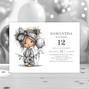 Funny Teen Girl 10th Birthday Black Gold Party  Invitation