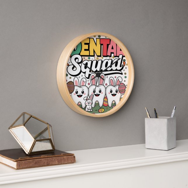 Funny Teeth Dental Squad Dentist Happy Easter Day Clock (Office)