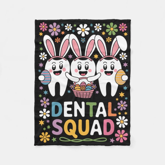 Funny Teeth Dental Squad Dentist Happy Easter Day  Fleece Blanket (Front)