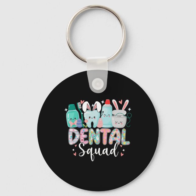 Funny Teeth Dental Squad Dentist Happy Easter Day  Key Ring (Front)