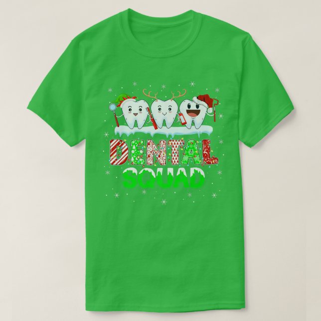 Funny Teeth Xmas Lights Dental Squad Dentist Chris T-Shirt (Design Front)
