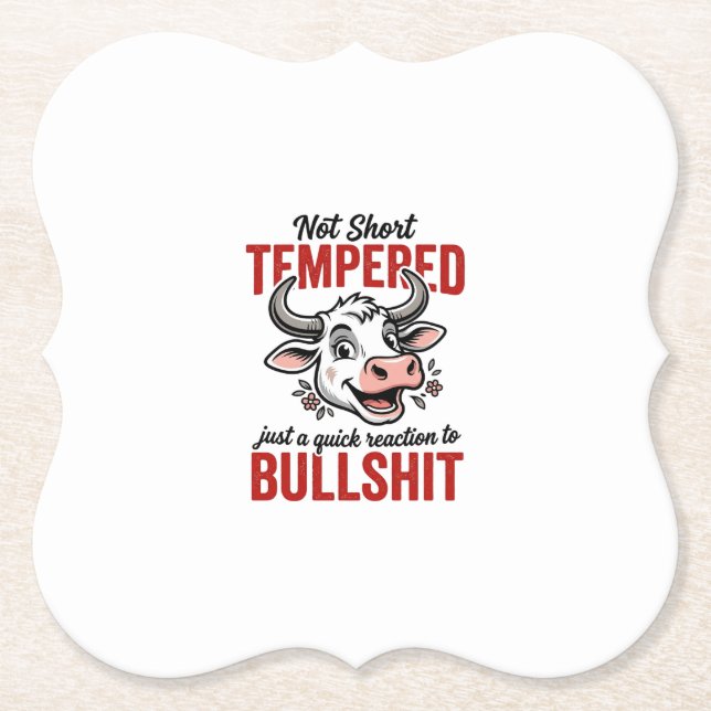 Funny Tempered Cow Vintage Paper Coaster (Front)