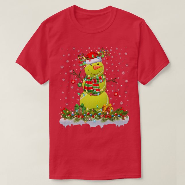 Funny Tennis Ball Snowman Xmas Lights Tennis Chris T-Shirt (Design Front)