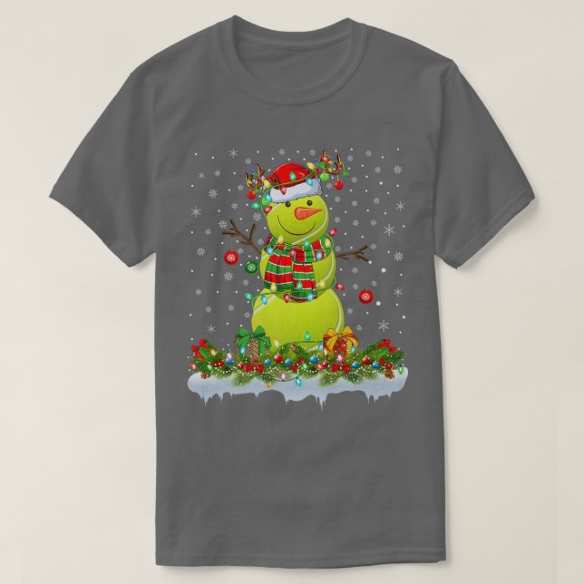 Funny Tennis Ball Snowman Xmas Lights Tennis Chris T-Shirt (Design Front)