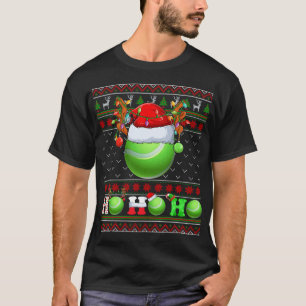 Funny Tennis Ball Xmas Tree Lights Ugly Christmas T-Shirt