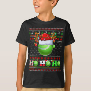 Funny Tennis Ball Xmas Tree Lights Ugly Christmas T-Shirt