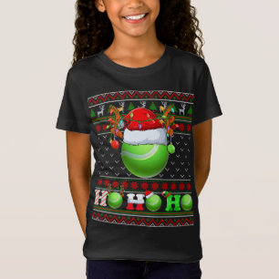 Funny Tennis Ball Xmas Tree Lights Ugly Christmas T-Shirt