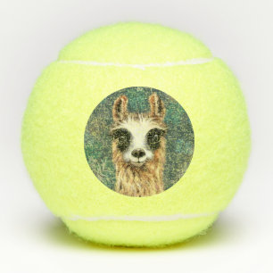 Funny Tennis Balls with Curious Playful Llama