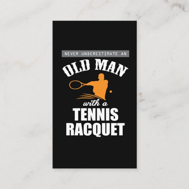 Funny tennis gift old man tennis racket business card (Front)