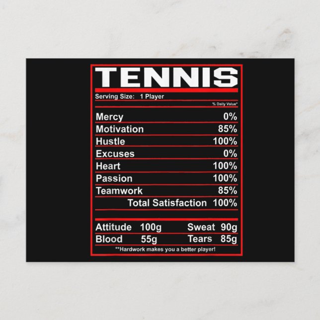 Funny Tennis Nutrition Facts Women Men Invitation Postcard (Front)