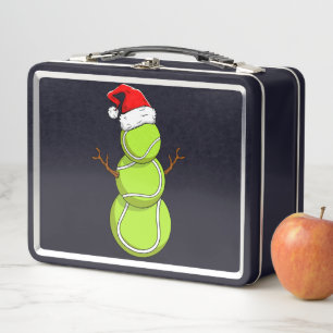 Funny Tennis Player Snowman Christmas Gift Metal Lunch Box