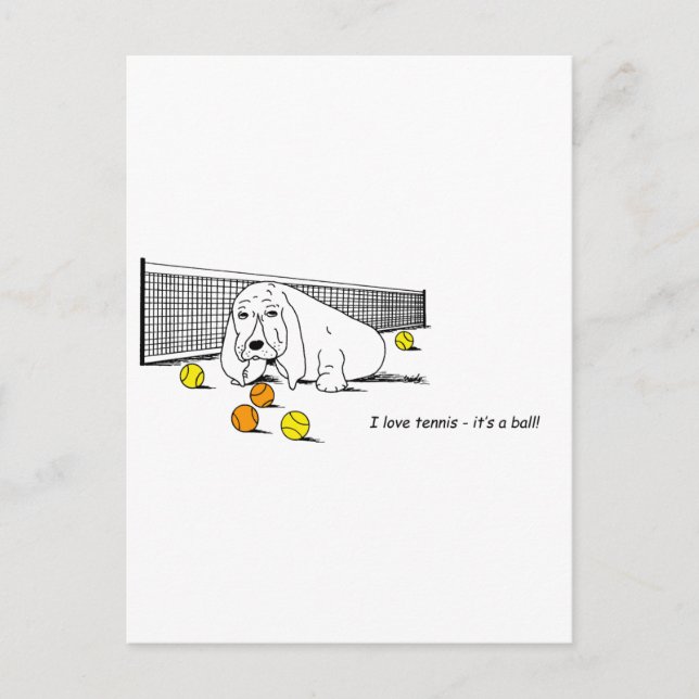 Funny Tennis Playing Basset Hound Postcard (Front)