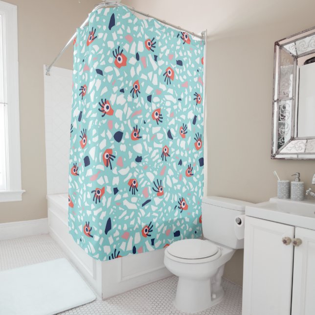 Funny Terrazzo Pattern Kids Shower Curtain (In Situ)