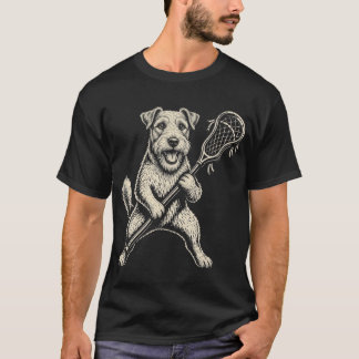 Funny Terrier Playing Lacrosse Sports Vintage Dog T-Shirt