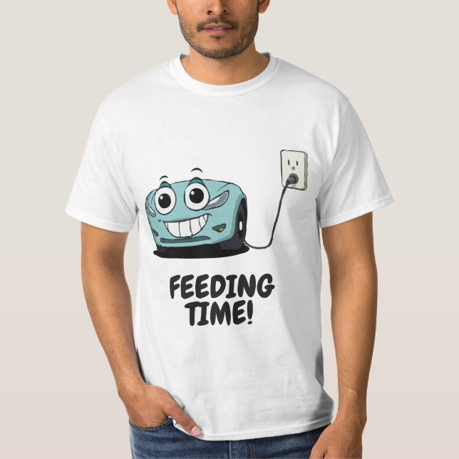 Funny Tesla Charging - Feeding Time T-Shirt (Front)