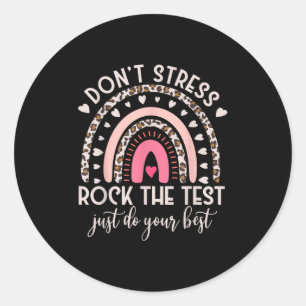 Funny Test Day Retro Boho Rainbow Day Motivational Classic Round Sticker