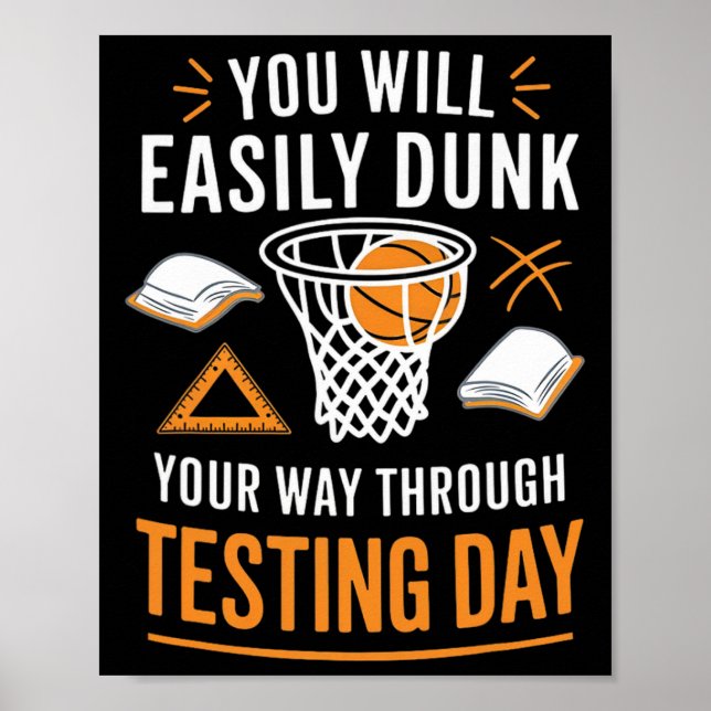 Funny Test Day Teacher Sketll Dunk Testing Day Tea Poster (Front)