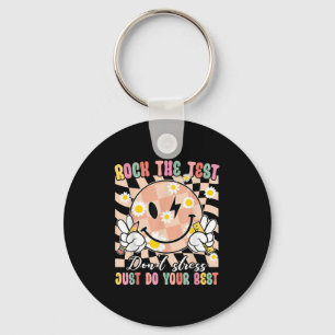 Funny Test Smiling Face Rock The Test Motivational Key Ring