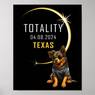 Funny Texas Total Solar Eclipse Dog Poster