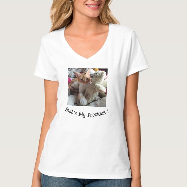 Funny Text , Cat Photo , Both Replaceable, White  T-Shirt (Front)