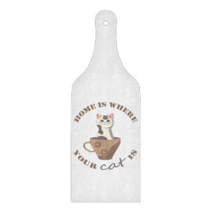 Funny text Home is where your cat is in cup Cutting Board